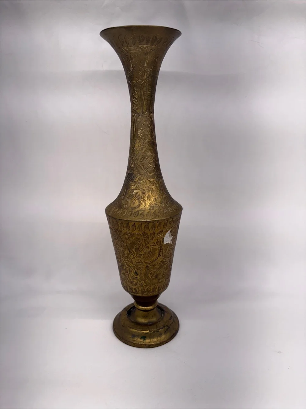 Vintage Etched Brass Floral Vase - 11
